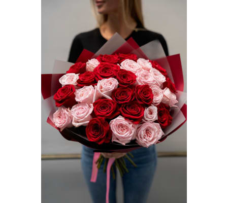 36 Red & Pink Premium Designer Wrapped Roses