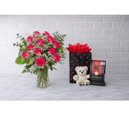 Hot Pink Dozen Roses