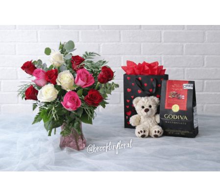 Luxe Dozen Roses & Eucalyptus