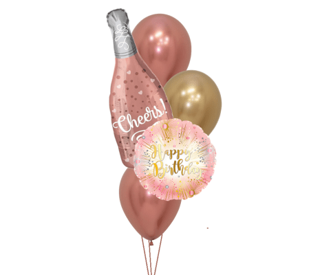Cheers Bottle Rose Gold Birthday Classic Junior Balloon Bouquet