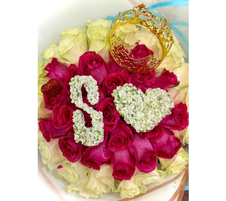 Custom Letter Royal White & Rose Bouquet