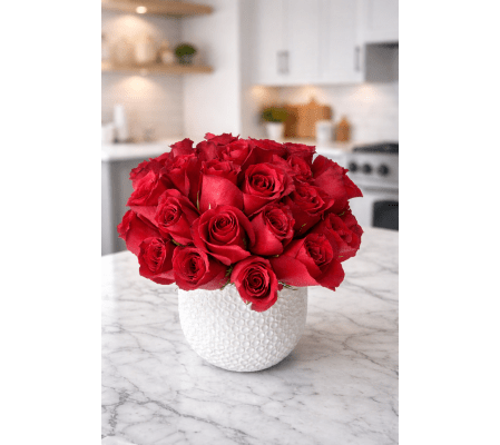 Red Rose In White Ceramic 