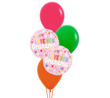 Love You Grandma Flowers & Hearts Classic Balloon Bouquet