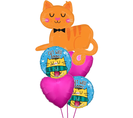 Orange Tabby Get Well Soon Cat Pink Super Fun Foil Balloon Bouque
