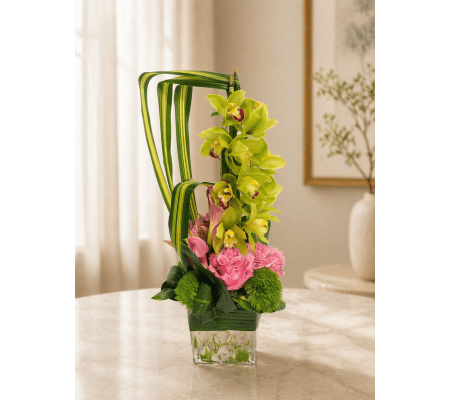 Cymbidium Orchid With Roses 