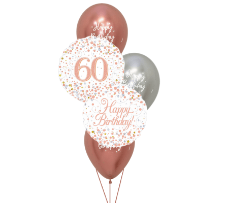 60th Sparkling Fizz Rose Gold Happy Birthday Balloon Bouquet