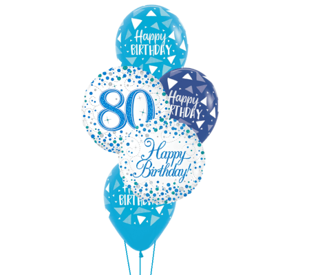 Sparkling Fizz 80th Blue Birthday Classic Balloon Bouquet