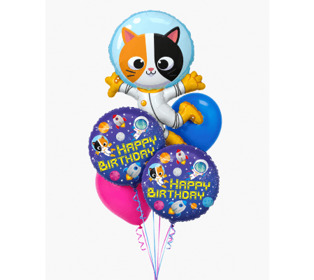 Cat Astronaut Happy Birthday Space Cats Cheerful Balloon Bouquet