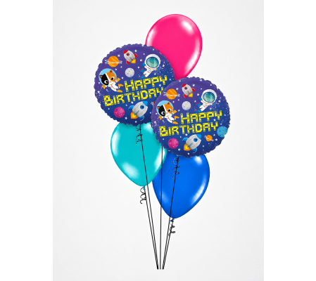 Happy Birthday Space Cats Classic Balloon Bouquet