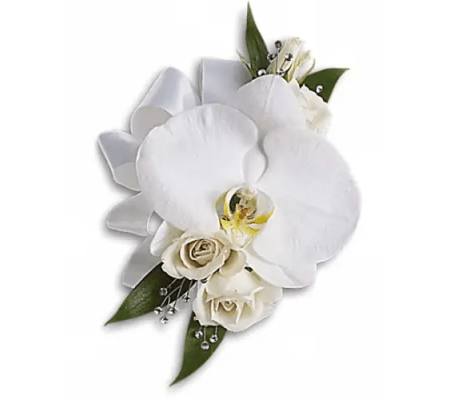 White Orchid and Rose Corsage