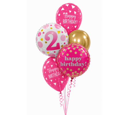 Age 2 Pink Dotty Happy Birthday Classic Balloon Bouquet