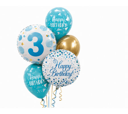 Age 3 Blue Dot Sparkling Fizz Happy Birthday Classic Balloon Bouq