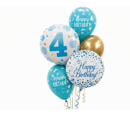 Age 4 Blue Dot Sparkling Fizz Happy Birthday Classic Balloon Bouq
