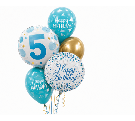 Age 5 Blue Dot Sparkling Fizz Happy Birthday Classic Balloon Bouq
