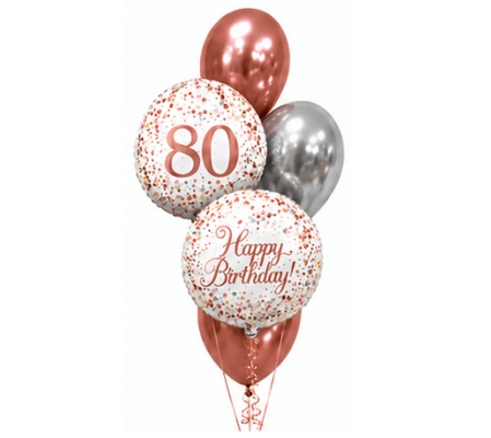 Sparkling Fizz 80th Rose Gold Birthday Classic Balloon Bouquet