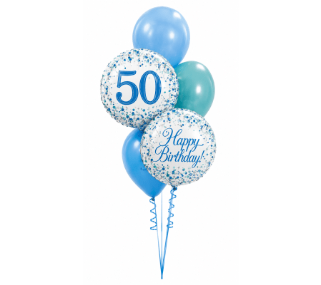 Sparkling Fizz 50th Blue Birthday Classic Balloon Bouquet