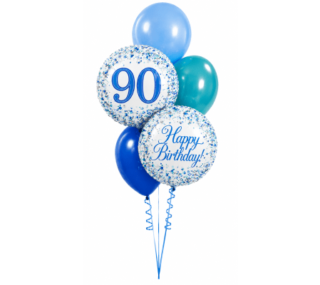 Sparkling Fizz 90th Blue Birthday Classic Balloon Bouquet