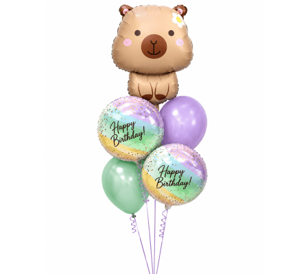 Capybara Pastel Birthday Cheerful Balloon Bouquet