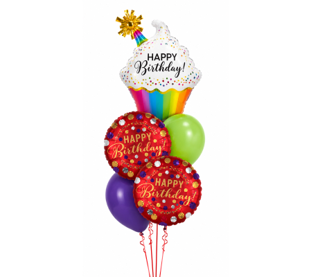 Happy Birthday Rainbow Cupcake Party Cheerful Balloon Bouquet