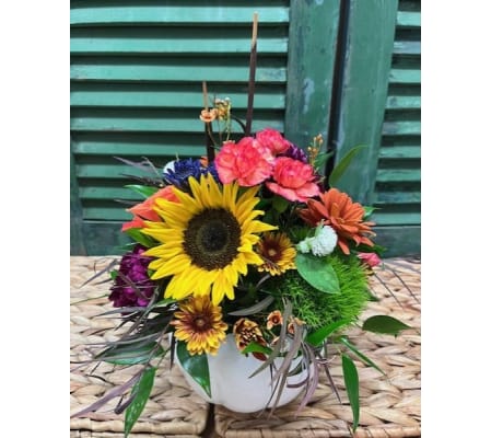 Sunny Embrace White Pumpkin Arrangement