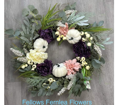 Autumn Wreath with Blush, Cream & Plum accents-Faux