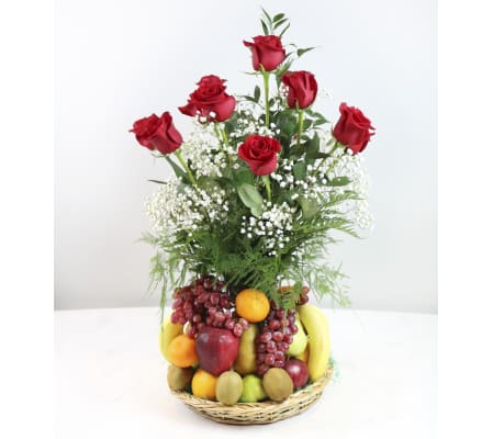 Fresh Fruit with Roses Basket