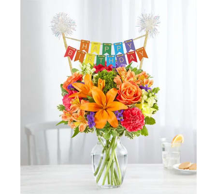 Vibrant Floral Medley™ with Happy Birthday Banner