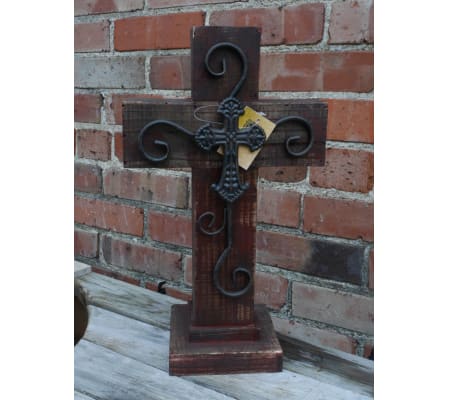 Wooden Cross with iron scroll