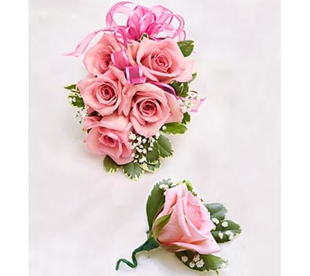 Pink Rose Corsage & Boutonniere