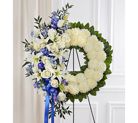 Serene Blessings Blue & White Standing Wreath