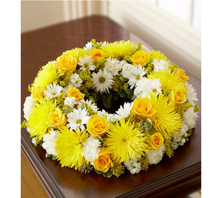 Cremation Wreath - Yellow and White