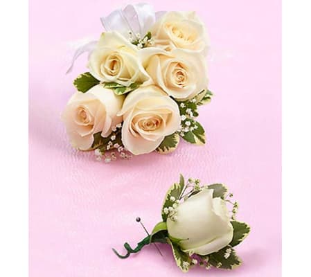 White Rose Corsage & Boutonniere