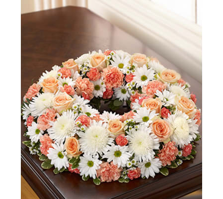 Cremation Wreath - Peach, Orange and White