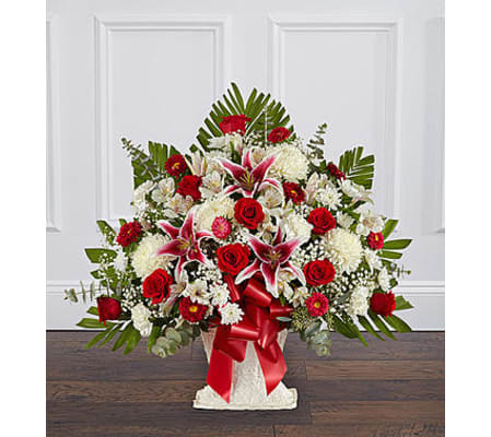 Red Rose and Lily Floor Basket