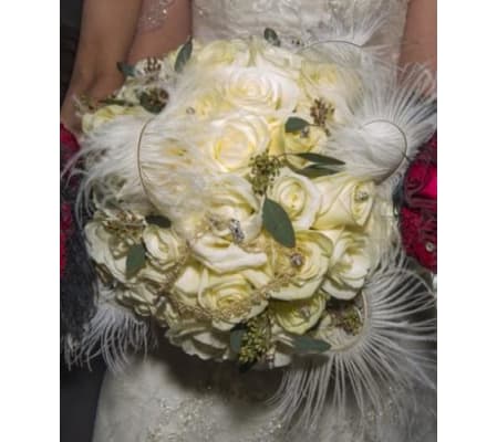 White Rose and Feather Bouquet