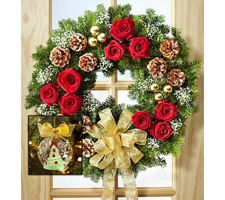 Fresh Evergreen Wreath with Flowers