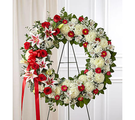 Red Rose and Lily Standing Wreath