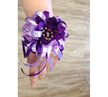 purple stock corsage