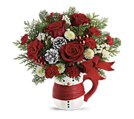 Send a Hug Snowman Mug Bouquet by Teleflora