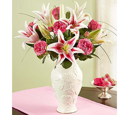 Garden Rose and Lily Bouquet in Lenox®