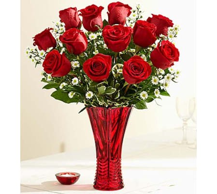 Rose Romance™ in a Red Vase