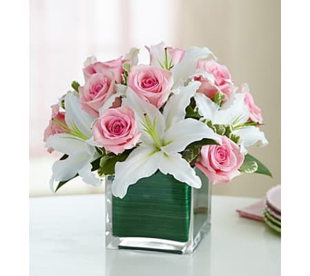 Modern Embrace Pink Rose & Lily Cube