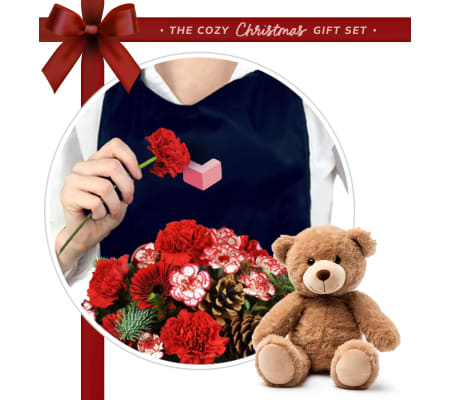 Very Merry Bouquet & Teddy Bear Bundle