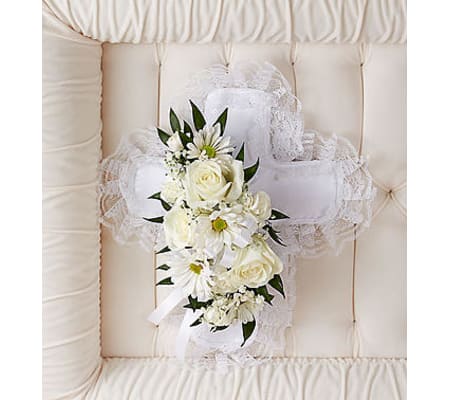 White Satin Cross Casket Pillow