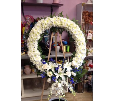 peaceful white and blue wreath