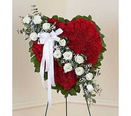 Red Solid Standing Heart with White Roses