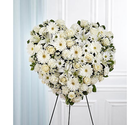 All White Mixed Flower Standing Heart Spray
