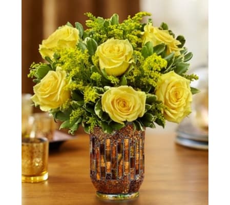 Roses in a Mosaic Vase - Yellow