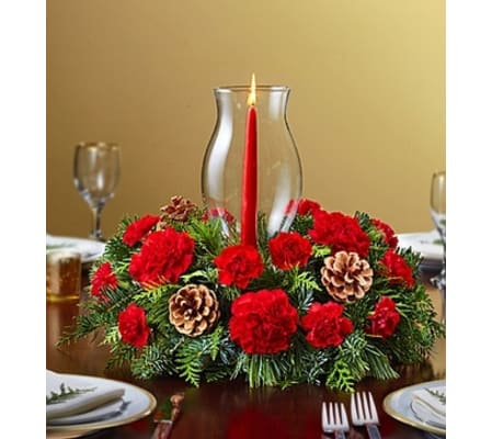 Holiday Centerpiece with Glass Hurricane