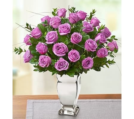 Premium Purple Roses in Silver Vase